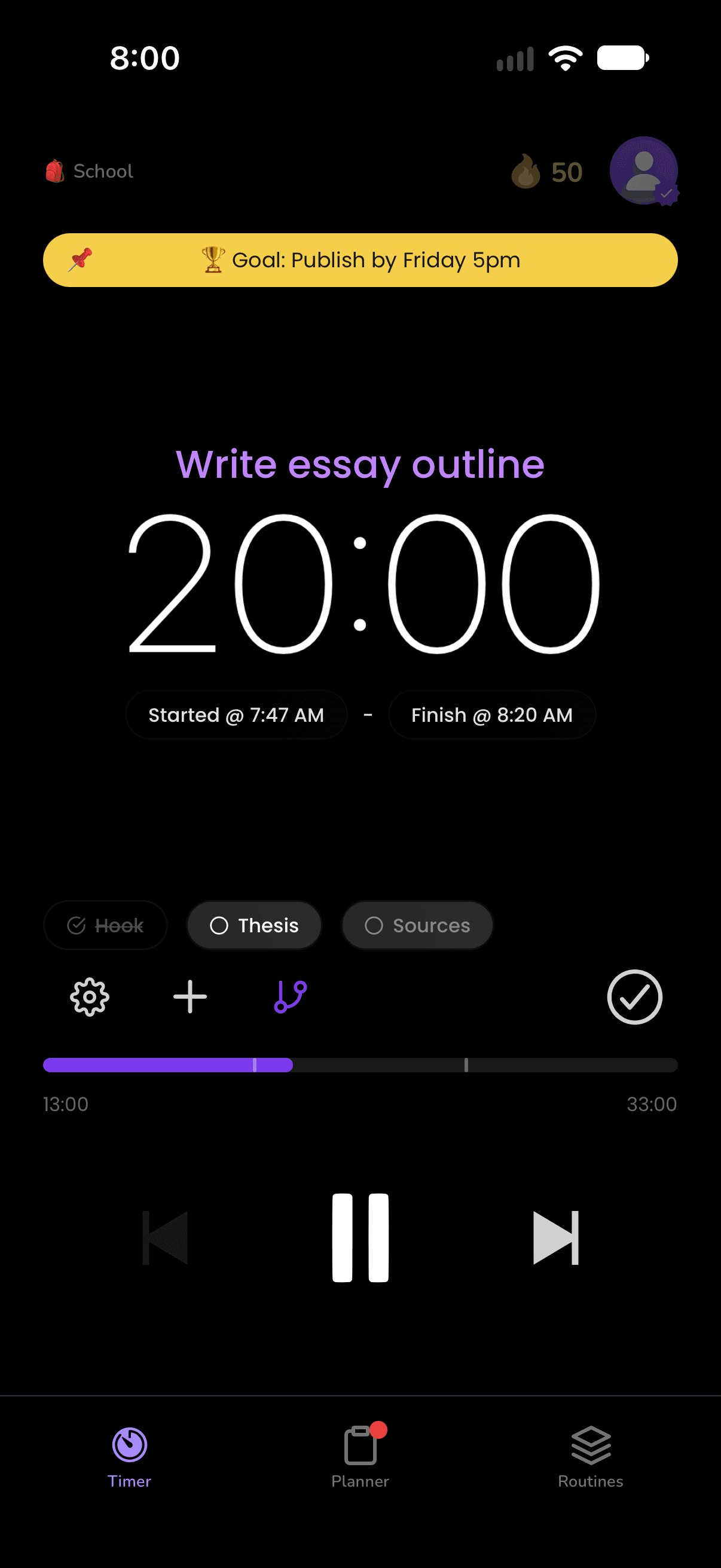 Metronome timer with subtasks and finish time